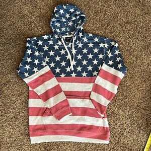 Unisex Flag Hoodie Sweatshirt Size L NEW! (Koozie pocket & bottle opener!)